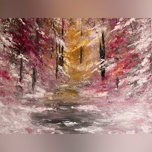 ORIGINAL ACRYLIC WINTER LANDSCAPE PAINTING SIZE 20 W x 16 H inch canvas